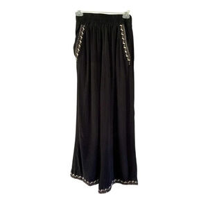 Flannel Brand Wide Leg 100% Silk Embroidered Bohemian Retro Pull On Pant Size 0